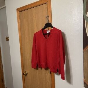 Coldwater Creek NWT Small Solid Red Long Sleeve Cabled V-Neck Sweater
